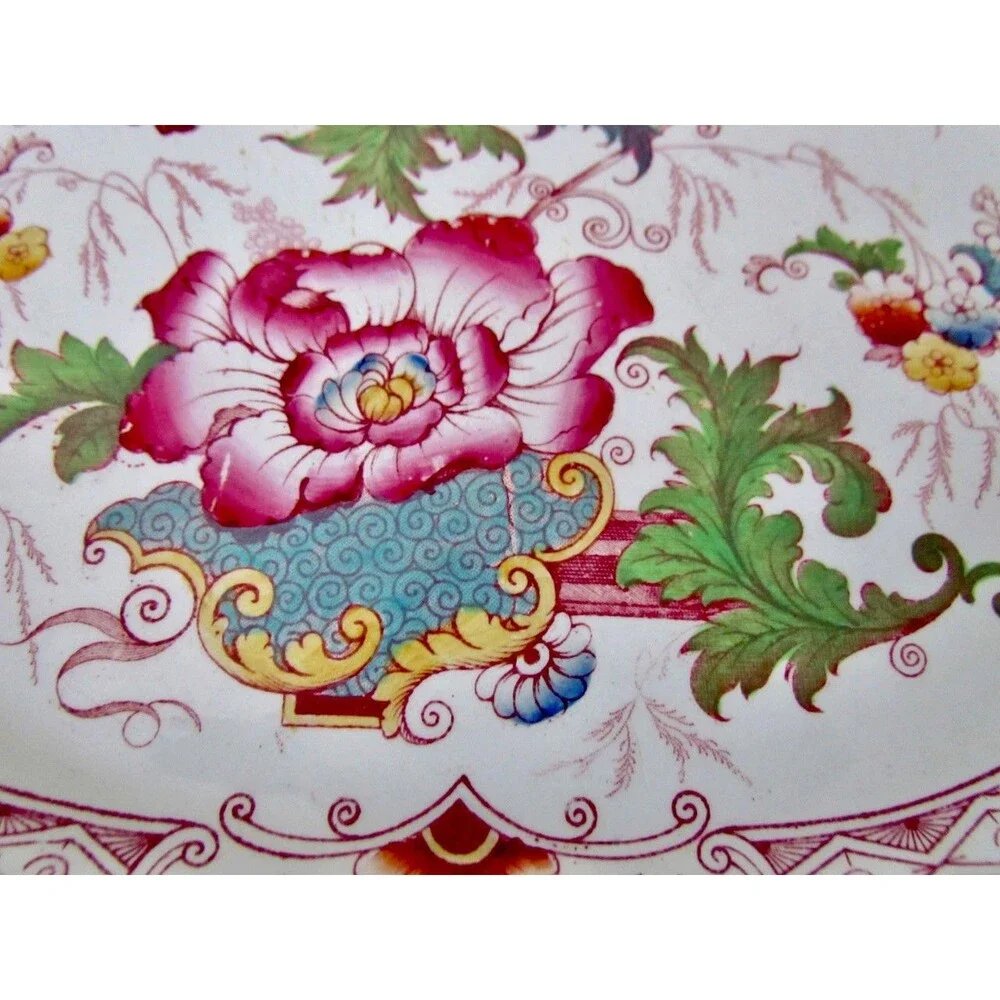 Antique Cauldon England Bentinck Turquoise Transferware Platter Victorian c1900